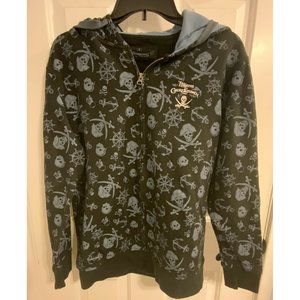 Disney Paris Unisex M Pirate of the Caribbean Hoodie Pull Over Dark Blue.